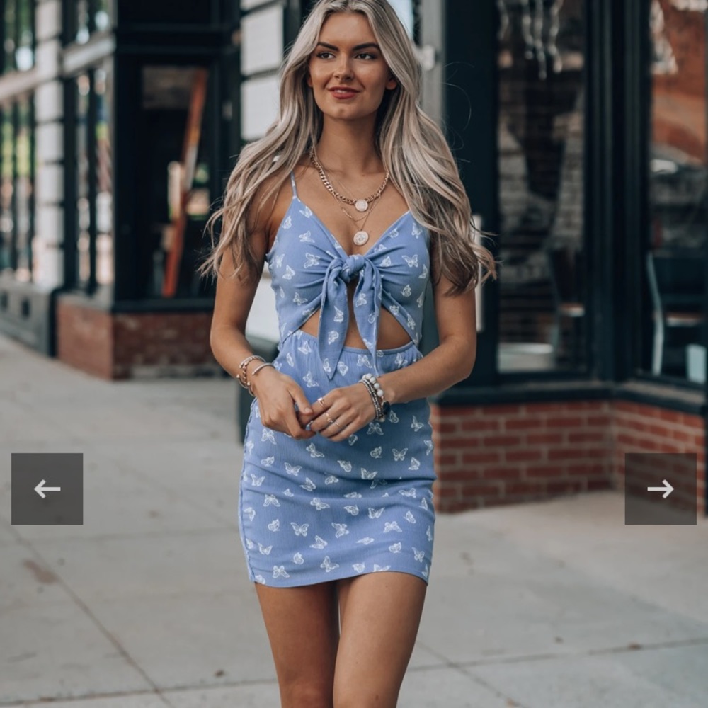 Blue mini dress w butterflies-Southern Alternative